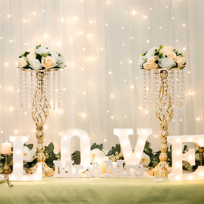 LANLONG 2pcs Gold Metal Flower Vases Crystal Flower Stand Wedding Centerpieces for Tables Party Dinner Event Restaurant Hotel Decoration - Image 2